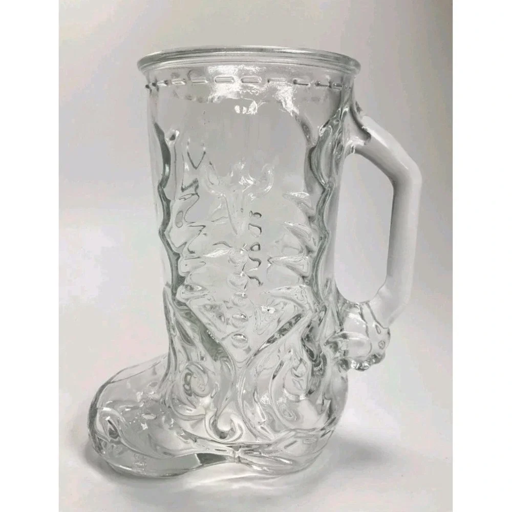Vintage Libbey of Canada Clear Glass Embossed Western Cowboy Boot Mug Beer 6.5